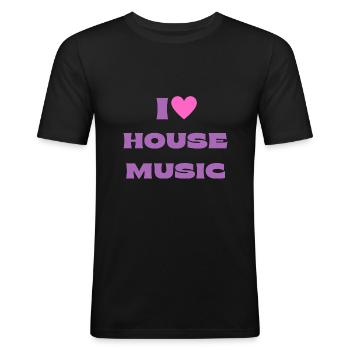 I Love House Music - T-shirt près du corps Homme - noir - Devant - Nik (191cm)