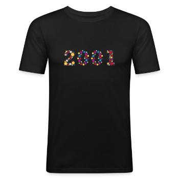 Fleurs 2001 - T-shirt près du corps Homme - noir - Devant - Nik (191cm)