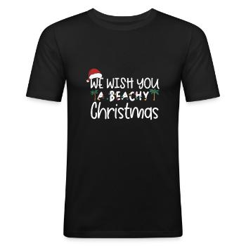 Vi ønsker dig en strandagtig jul, sjov jul - Herre Slim Fit T-Shirt - sort - Foran - Nik (191cm)