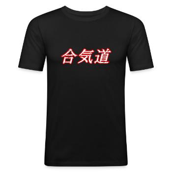 Aikido - Männer Slim Fit T-Shirt - Schwarz - Vorne - Nik (191cm)