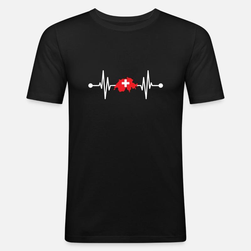 Schweizer Herzschlag Schweiz - Männer Slim Fit T-Shirt - Schwarz