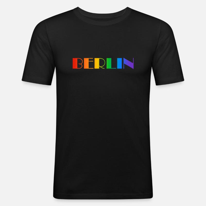 Berlin Rainbow Text - Men's Slim Fit T-Shirt - black