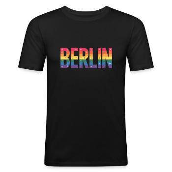 Berlin - Logo de la ville queer cool - T-shirt près du corps Homme - noir - Devant - Nik (191cm)