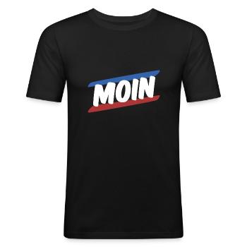Blau Weiß Rot Moin Norddeutschland Rostock Spruch - Männer Slim Fit T-Shirt - Schwarz - Vorne - Nik (191cm)