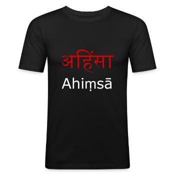 Ahimsa - Men's Slim Fit T-Shirt - black - Front - Nik (191cm)