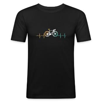 Fahrrad Herzschlag Retro Radfahrer - Männer Slim Fit T-Shirt - Schwarz - Vorne - Nik (191cm)
