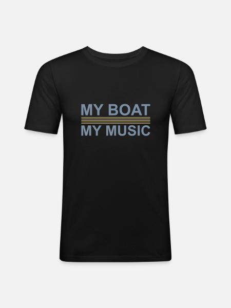 my boat - my music - Männer Slim Fit T-Shirt - Schwarz