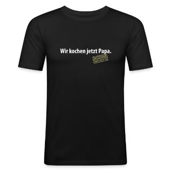 Wir kochen jetzt Papa Satzzeichen Komma Leben Vati - Männer Slim Fit T-Shirt - Schwarz - Vorne - Nik (191cm)