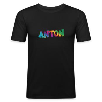 Anton - Männer Slim Fit T-Shirt - Schwarz - Vorne - Nik (191cm)