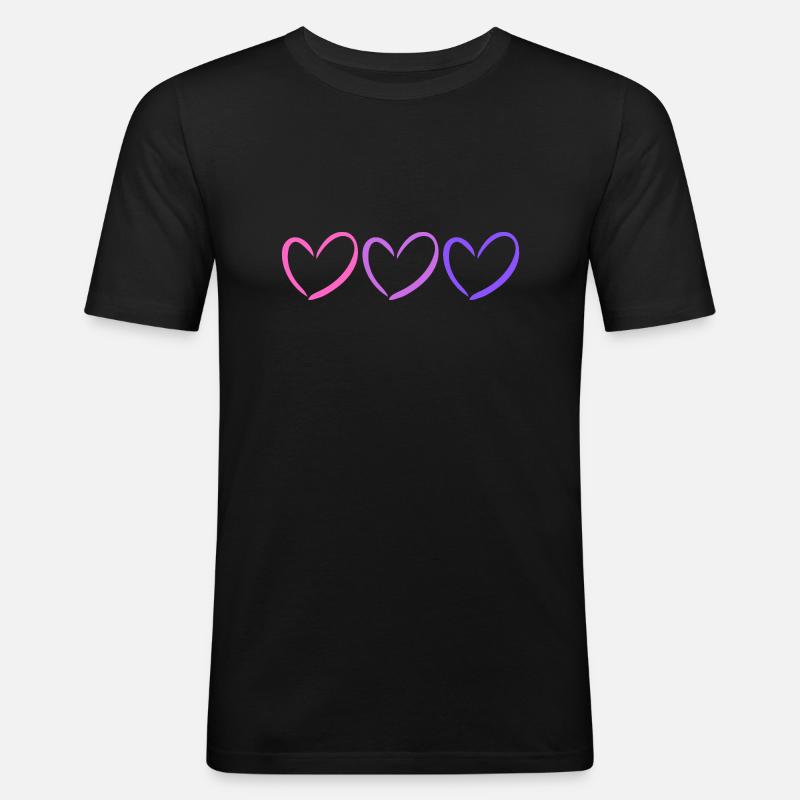 Tshirt avec 3 coeurs du rose au violet - T-shirt près du corps Homme - noir