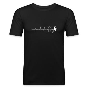 "Pulsschlag Laufen" - Männer Slim Fit T-Shirt - Schwarz - Vorne - Nik (191cm)