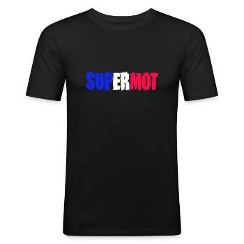 Supermot Logo Bleu Blanc Rouge - T-shirt près du corps Homme - noir - Devant - Nik (191cm)