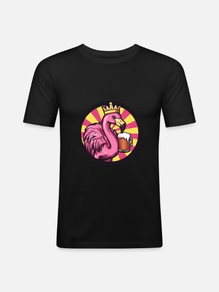 Flamingo Bier - Männer Slim Fit T-Shirt - Schwarz