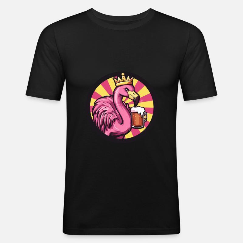 Flamingo Bier - Männer Slim Fit T-Shirt - Schwarz