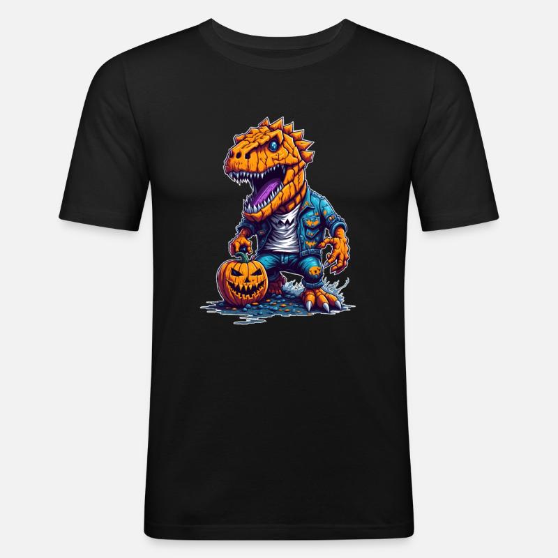Halloween T Rex - Männer Slim Fit T-Shirt - Schwarz