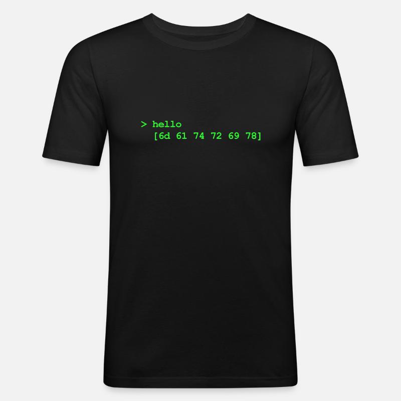 Hello Matrix hex - Männer Slim Fit T-Shirt - Schwarz