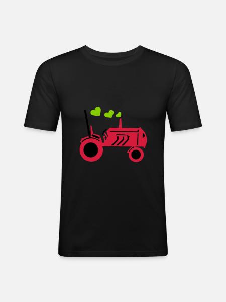 Traktor Oldtimer mit Herzen - Männer Slim Fit T-Shirt - Schwarz