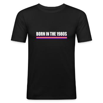 né dans les années 1980 - T-shirt près du corps Homme - noir - Devant - Nik (191cm)