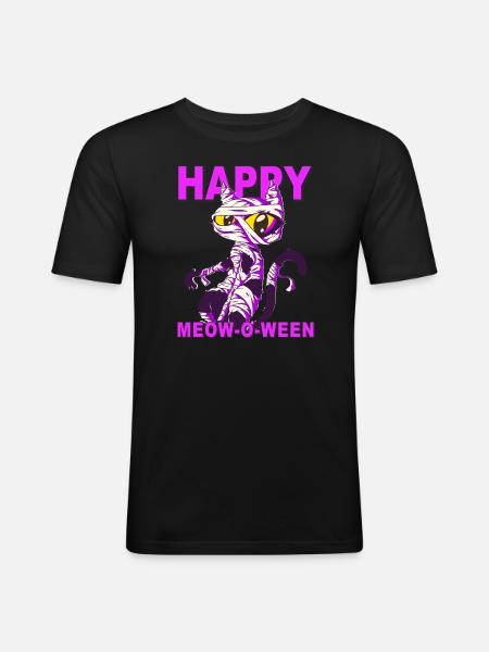 CAT HAPPY MEOW-O-WEEN - Men's Slim Fit T-Shirt - black