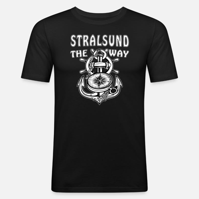 STRALSUND ANKER KOMPASS - Männer Slim Fit T-Shirt - Schwarz