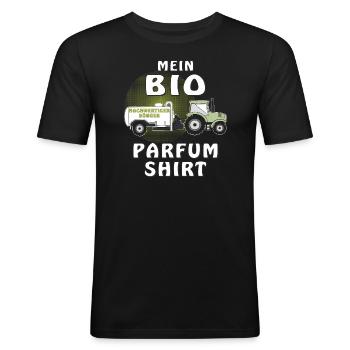 MEIN BIO PARFUM SHIRT - Männer Slim Fit T-Shirt - Schwarz - Vorne - Nik (191cm)