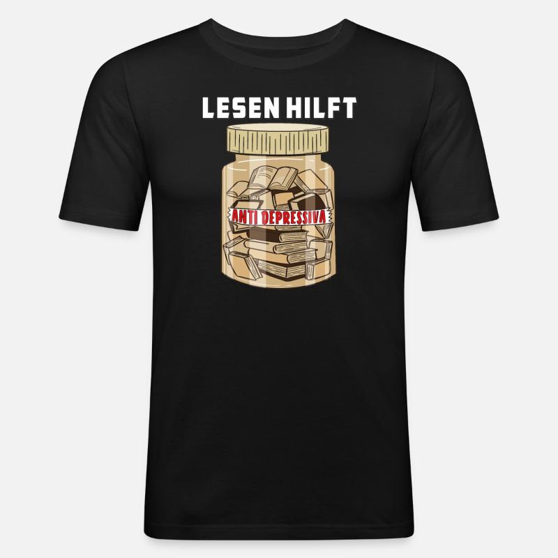BUCH LESEN HILFT - Männer Slim Fit T-Shirt - Schwarz