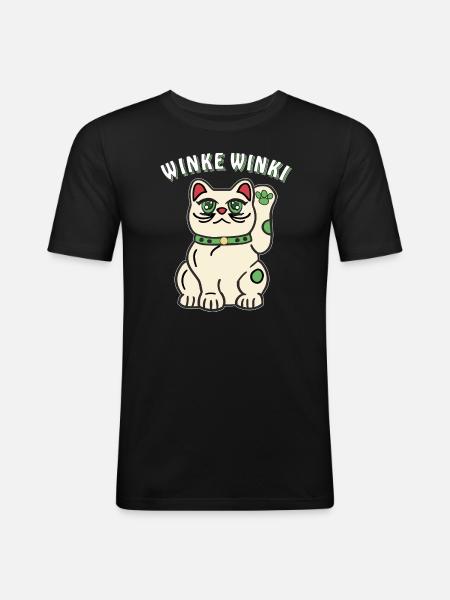 CAT WAVING WINKI - Men's Slim Fit T-Shirt - black