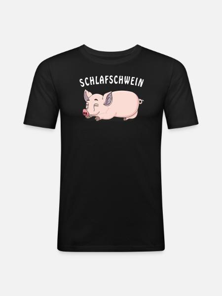 SCHLAFSCHWEIN - Männer Slim Fit T-Shirt - Schwarz
