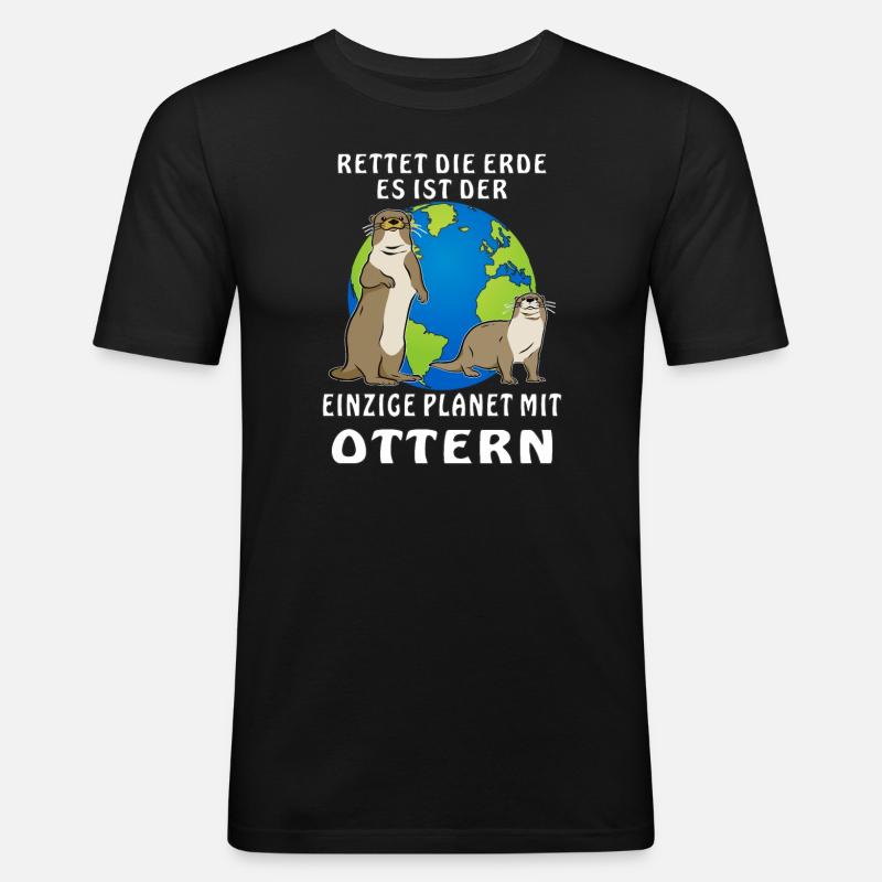 ERDE PLANET MIT OTTERN - Männer Slim Fit T-Shirt - Schwarz