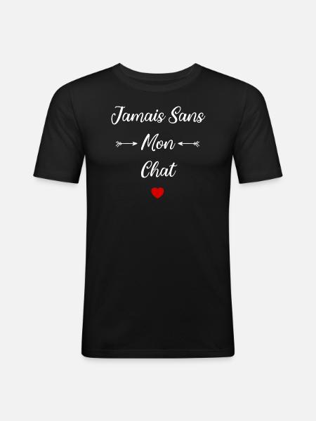 Jamais sans mon chat - T-shirt près du corps Homme - noir