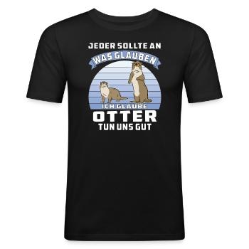 OTTER TUN UNS GUT - Männer Slim Fit T-Shirt - Schwarz - Vorne - Nik (191cm)