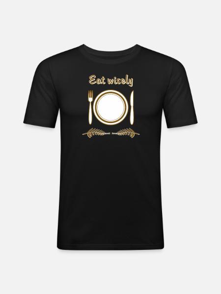 PLATE CUTLERY Eat wisely - Men's Slim Fit T-Shirt - black