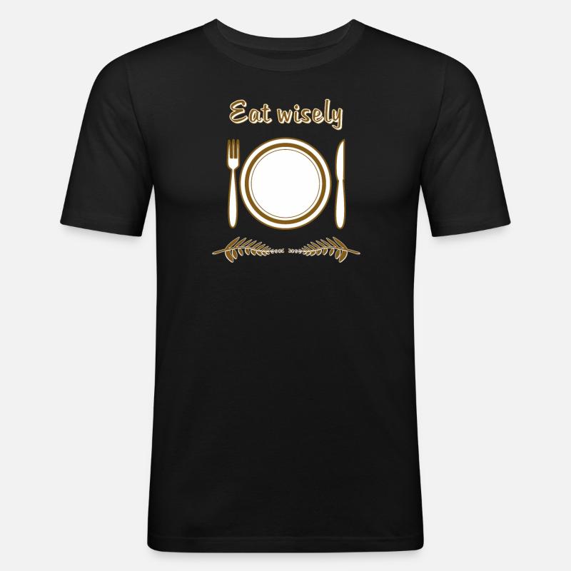 TELLER BESTECK Eat wisely - Männer Slim Fit T-Shirt - Schwarz