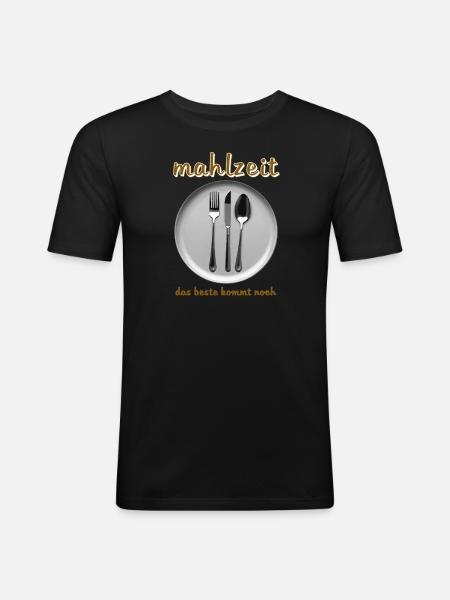 TELLER BESTECK MAHLZEIT - Männer Slim Fit T-Shirt - Schwarz