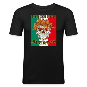 DIA DE LOS MUERTOS - Männer Slim Fit T-Shirt - Schwarz - Vorne - Nik (191cm)