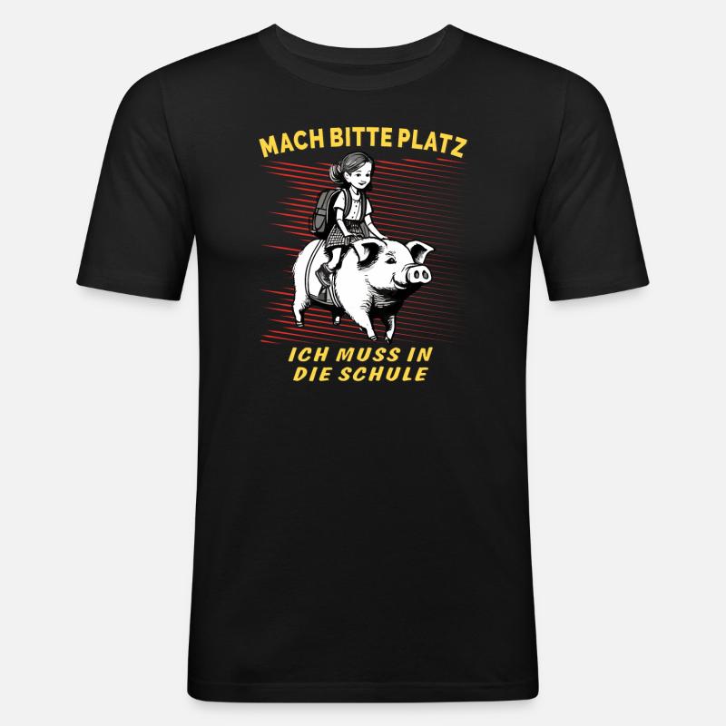SCHWEIN KIND MÄDCHEN SCHULE - Männer Slim Fit T-Shirt - Schwarz