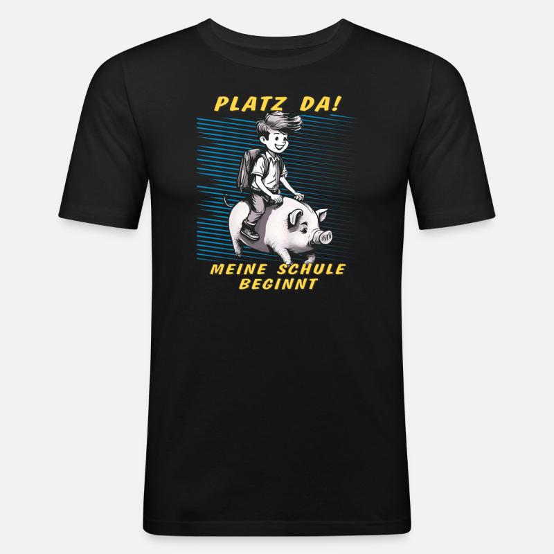 SCHWEIN KIND JUNGE SCHULE BEGINNT - Männer Slim Fit T-Shirt - Schwarz