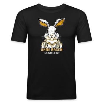 HASE OHNE HASEN ALLES DOOF - Männer Slim Fit T-Shirt - Schwarz - Vorne - Nik (191cm)