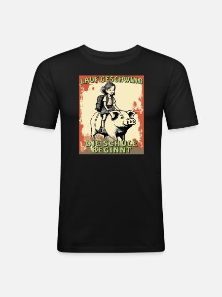 SCHWEIN MÄDCHEN SCHULE BEGINNT - Männer Slim Fit T-Shirt - Schwarz