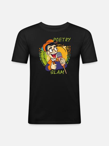 MAN MICROPHONE POETRY SLAM - Men's Slim Fit T-Shirt - black