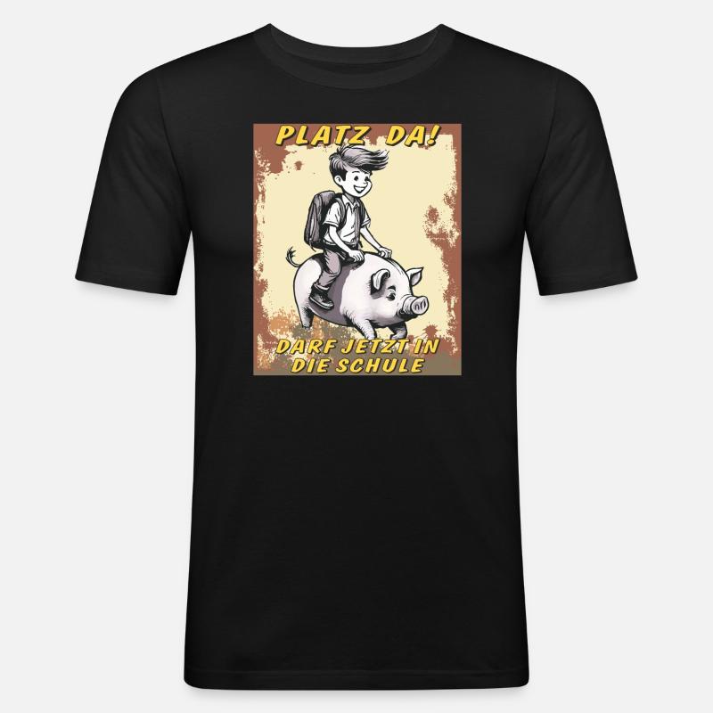 SCHWEIN KIND JUNGE SCHULE - Männer Slim Fit T-Shirt - Schwarz