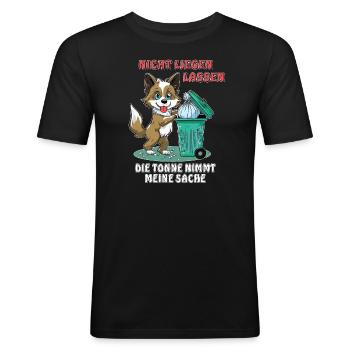 HUND NICHT LIEGEN LASSEN AB IN MÜLLTONNE - Männer Slim Fit T-Shirt - Schwarz - Vorne - Nik (191cm)