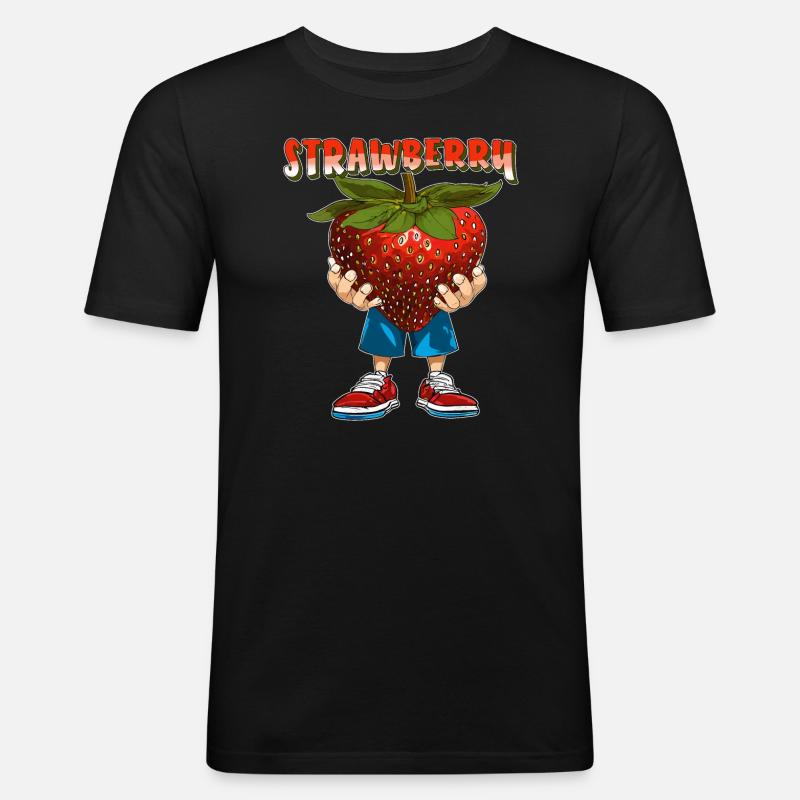 ERDBEERE STRAWBERRY - Männer Slim Fit T-Shirt - Schwarz