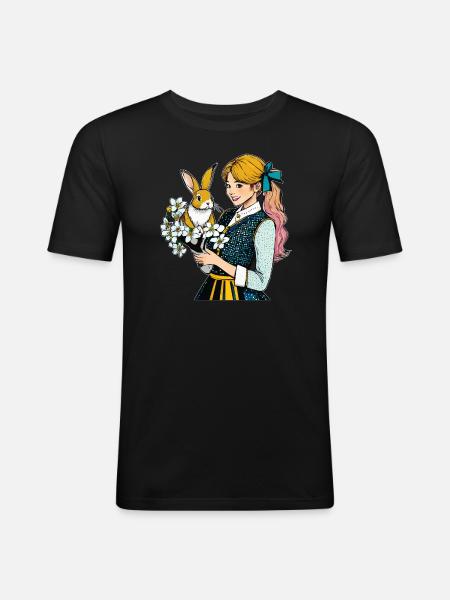 FRAU HASE BLUME - Männer Slim Fit T-Shirt - Schwarz