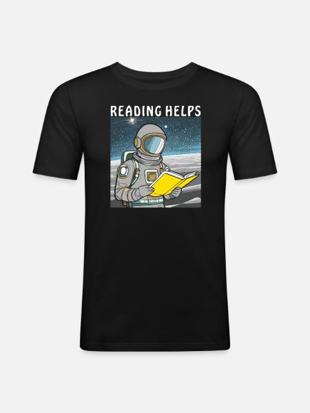 ASTRONAUT BOOK READING HELPS - Men's Slim Fit T-Shirt - black