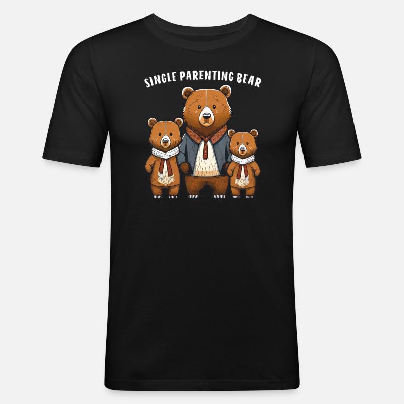 BÄREN SINGLE PARENTING BEAR - Männer Slim Fit T-Shirt - Schwarz