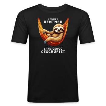 ENDLICH RENTNER LANG GENUG GESCHUFTET - Männer Slim Fit T-Shirt - Schwarz - Vorne - Nik (191cm)