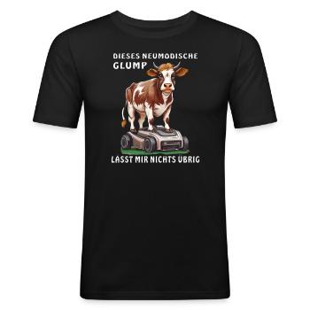 VACHE SUR ROBOT TONDEUSE - T-shirt près du corps Homme - noir - Devant - Nik (191cm)