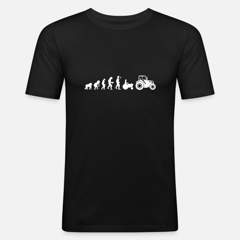 Evolution des Traktors - Männer Slim Fit T-Shirt - Schwarz