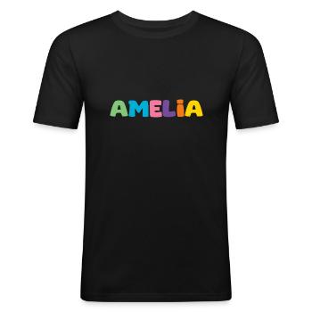 Name - Amelia - Männer Slim Fit T-Shirt - Schwarz - Vorne - Nik (191cm)